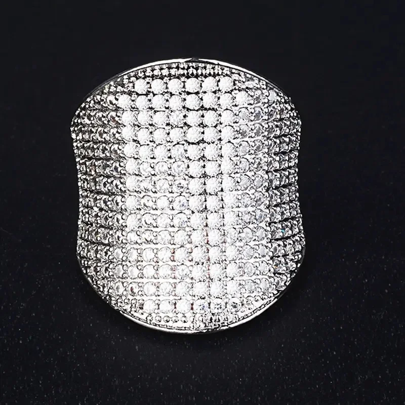 Huitan Gorgeous Wide Rings Full AA Cubic Zirconia Sparkling Wedding Accessories for Women Hyperbole Cocktail Rings Party Jewelry