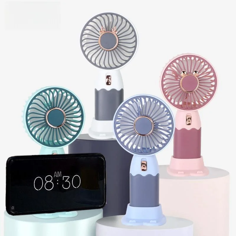 2 in 1 Mini Electric Fan Portable Handheld USB Rechargeable Cooling Desk Fan With Mobile Phone Stand Function