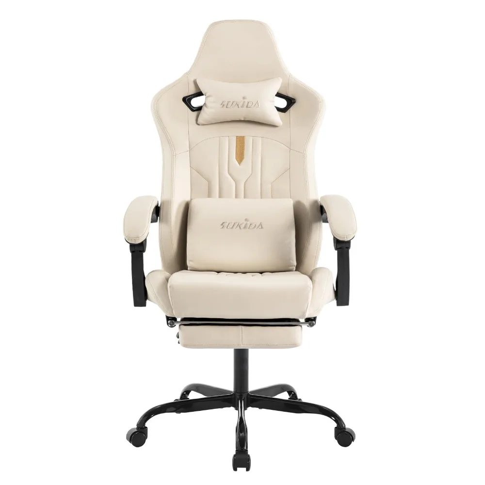 Gaming Chair with Footrest Ergonomic Computer Chair Massage Lumbar Cushion, Racing Video Game Chair Adjustable Rocker