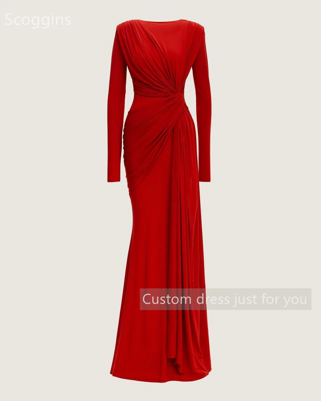 Scoggins فساتين سهرة Scoop Neckline Slit Column Ruffle Floor-Length Long Sleeves Evening Dress Women\'S Evening Dresses Formal