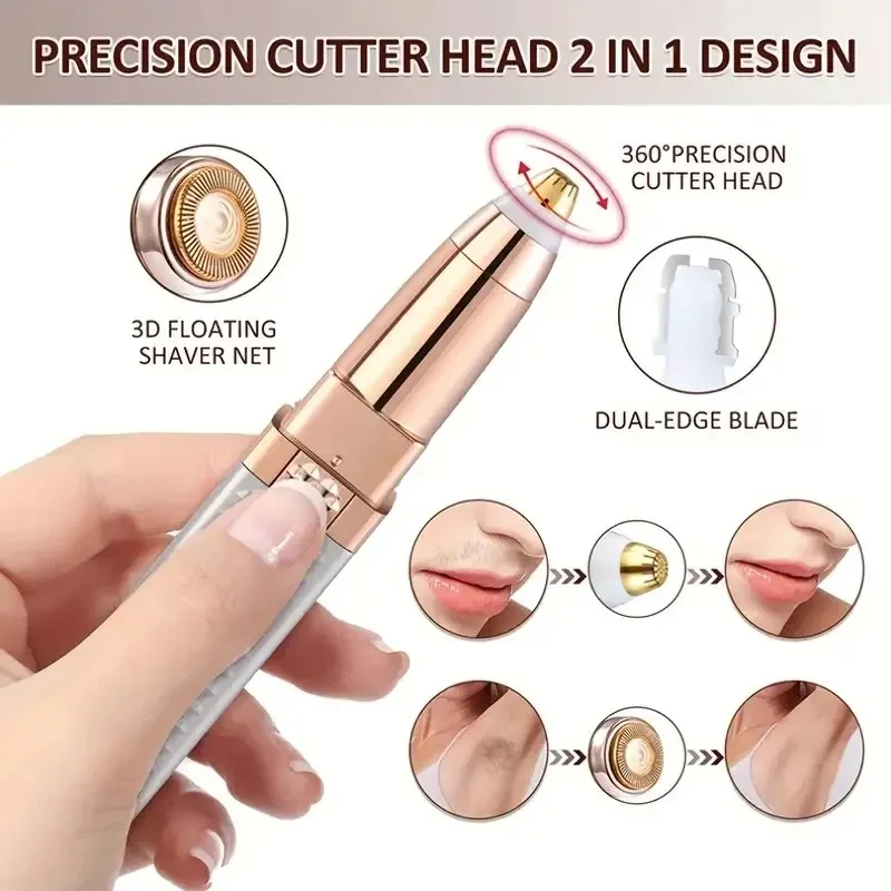 1pc Rechargeable 2-in-1 Eyebrow Razor and Hair Shaver with LED Light - Painlessly Remove Peach Fuzz, Facial Hair, Eyebrows, Lips