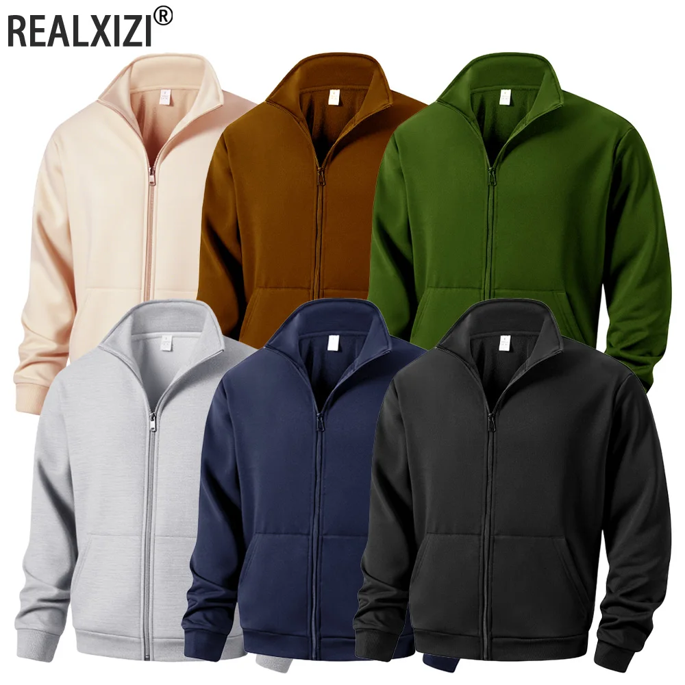 Men's Casual  Zipper Jacket Coats Solid Color Autumn Hoodie Coat Outdoor Sports Long Sleeve Warm Cardigan Baseball Streetwear