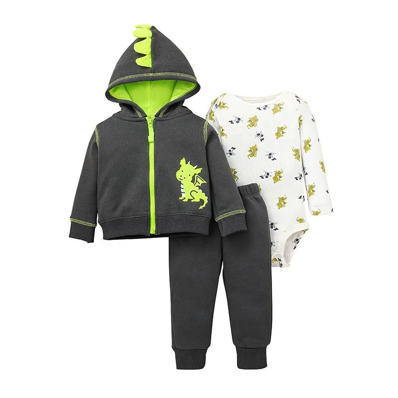 Infant Baby boy girls clothes 2024 Autumn Winter Warm Hooded Coat+Bodysuit+Pants 3 Pieces Bebe Kids Clothing Outfits Sets