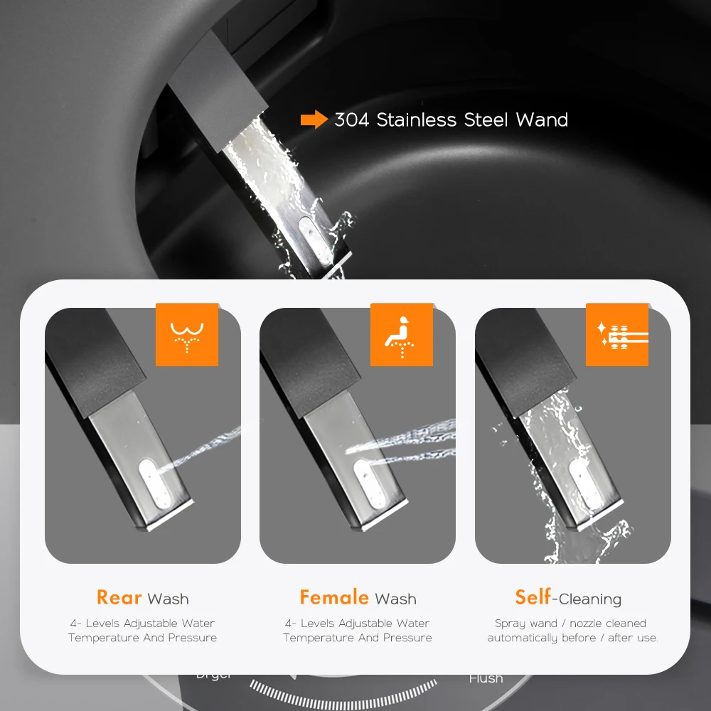 Aodi إزالة الروائح الكريهة التلقائية تصميم جديد ماتي الأسود قطعة واحدة السيراميك الكهربائية مربع المرحاض الذكي