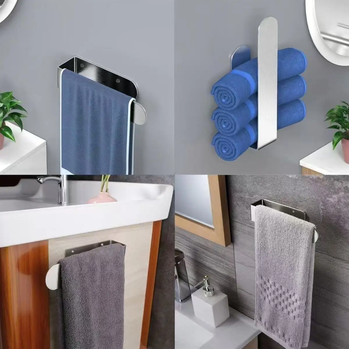 Iron Self-Adhesive Towel Rack Wall-Mounted Bathroom Towel Bar Home Use Available in 9 Inch And 14 Inch Sizes