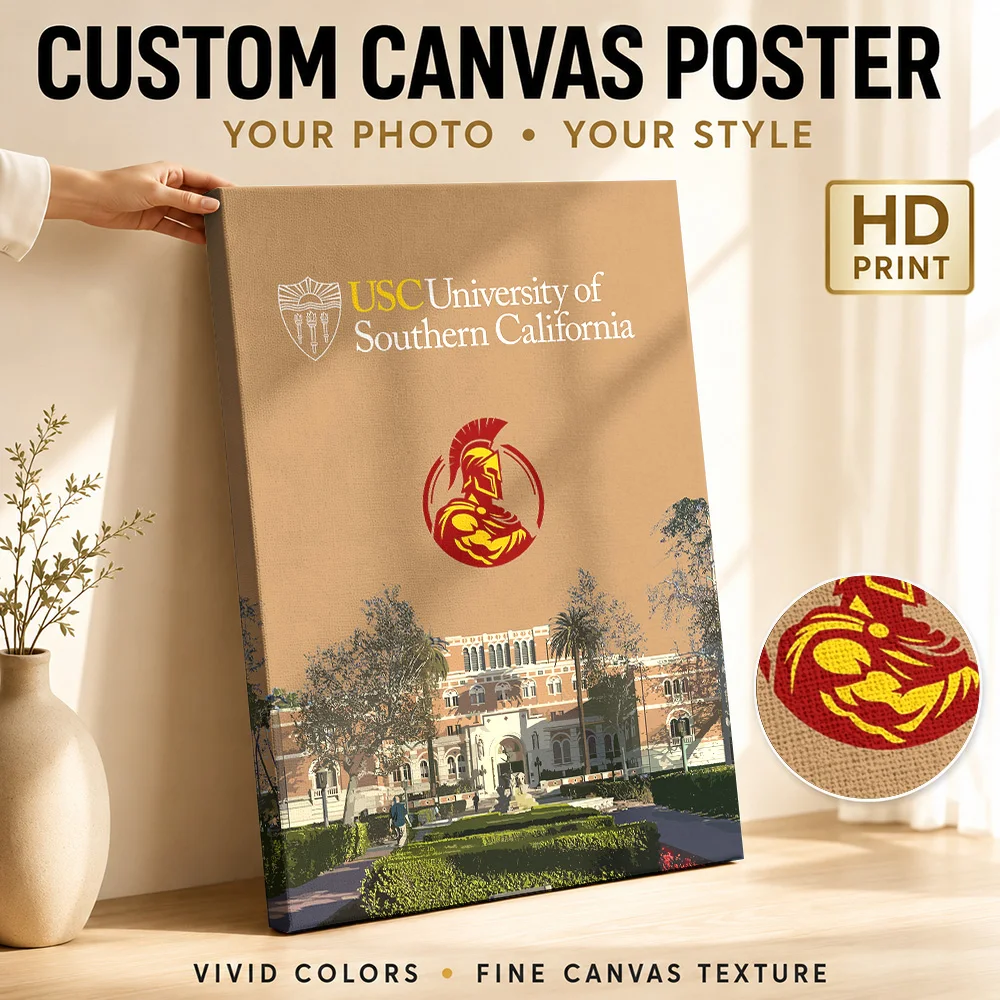 Southern California Campus University Canvas Print With Wooden Frame Personalized Photo Natural Color Detail Wall Art For Study