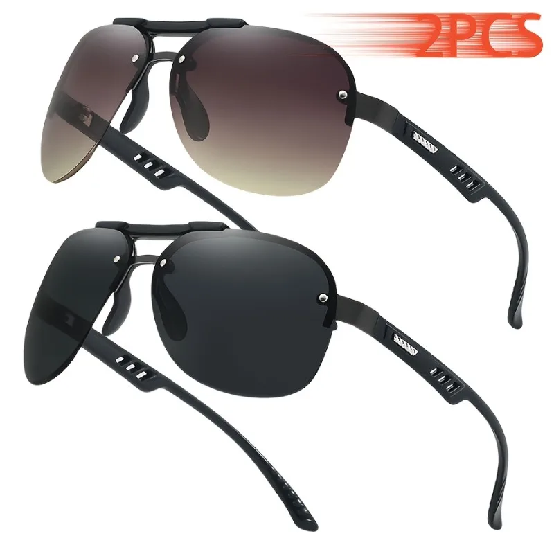 2 Stück Unisex Retro-Sonnenbrillen mit Farbverlauf und Halbrahmen, Designer-Stil zum Fahren, Reisen, Einkaufen