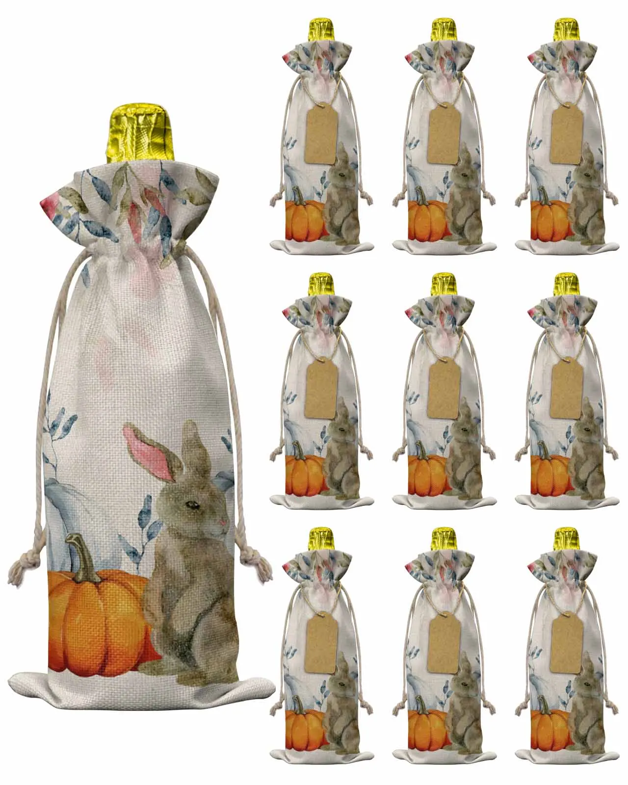 10pcs Blue Pumpkin Orange Pumpkin RabbitWine Bottle Bag with Drawstring Festive Party Decor Wine Bottle Covers Gift