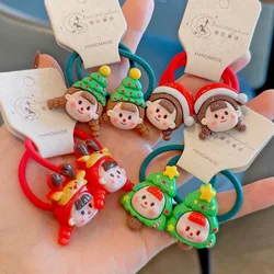 2PCS New Lovely Red Cartoon Christmas Girls Kids Elastic Hair Bands Princess Hair Accessories Children Hair Ties Baby Headwear