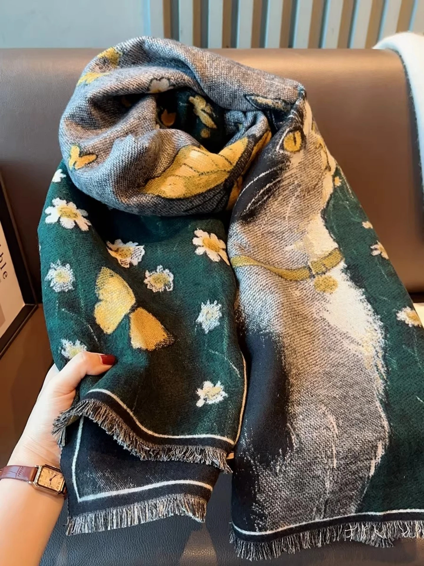 Echarpe-cansay-kaer-pour-femme-motif-peinture-a-l'huile-vetement-d'exterieur-chaud-pour-l'automne-et-l'hiver-accessoire-de-mode