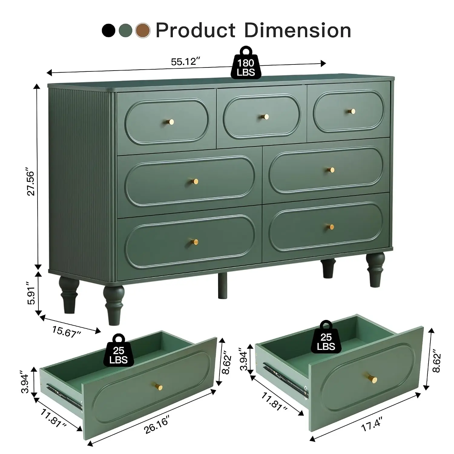 Mid Century Modern Wood 7 Drawer Dresser, Large Storage Chest Organizer for Bedroom Living Room Hallway Closet, Customized