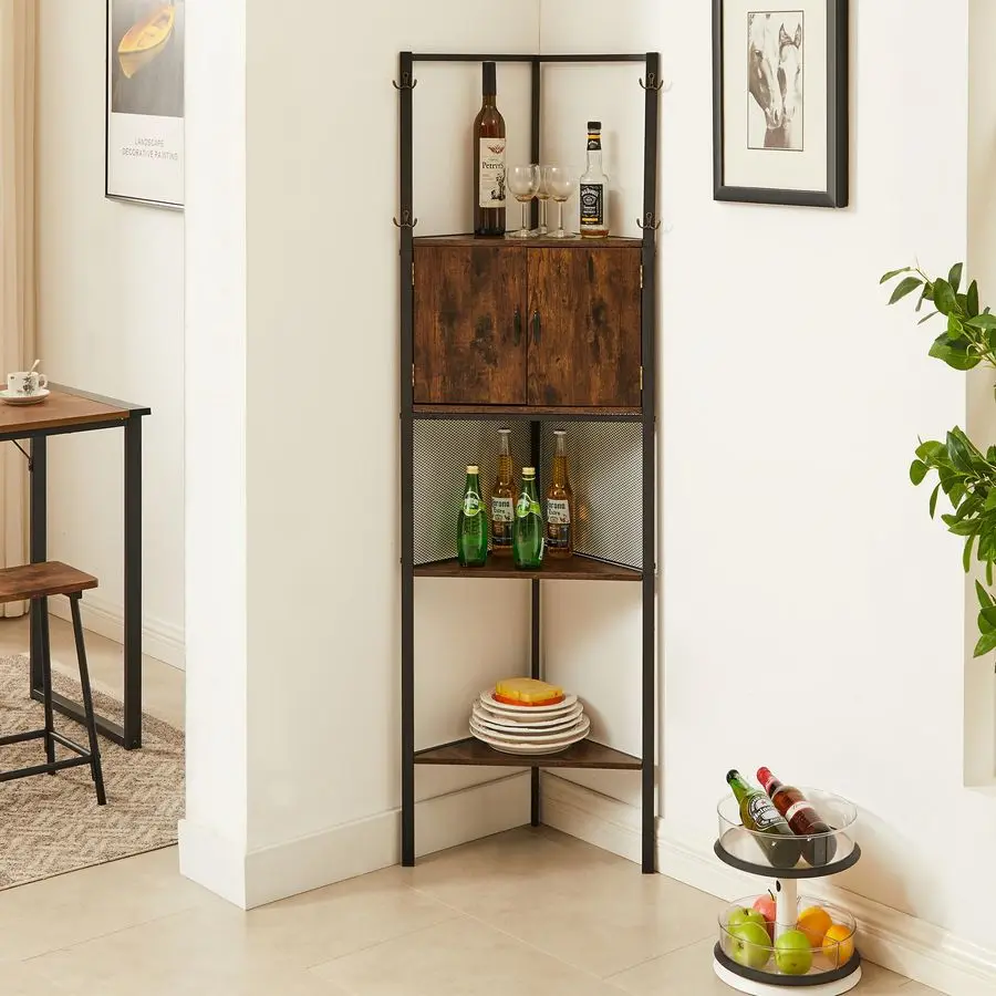 

Угловой шкаф с 4 ярусами, высокий напольный органайзер 59 дюймов с 4 двойными крючками, стеллаж для хранения, узкая книжная полка, витрина для дома/магазина