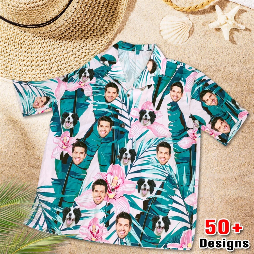 Custom Face Hawaiian Shirt Personalized Face  Aloha Shirts For Men Women Funny Pet Dog Face Beach Vacation Party Shirt Blosues