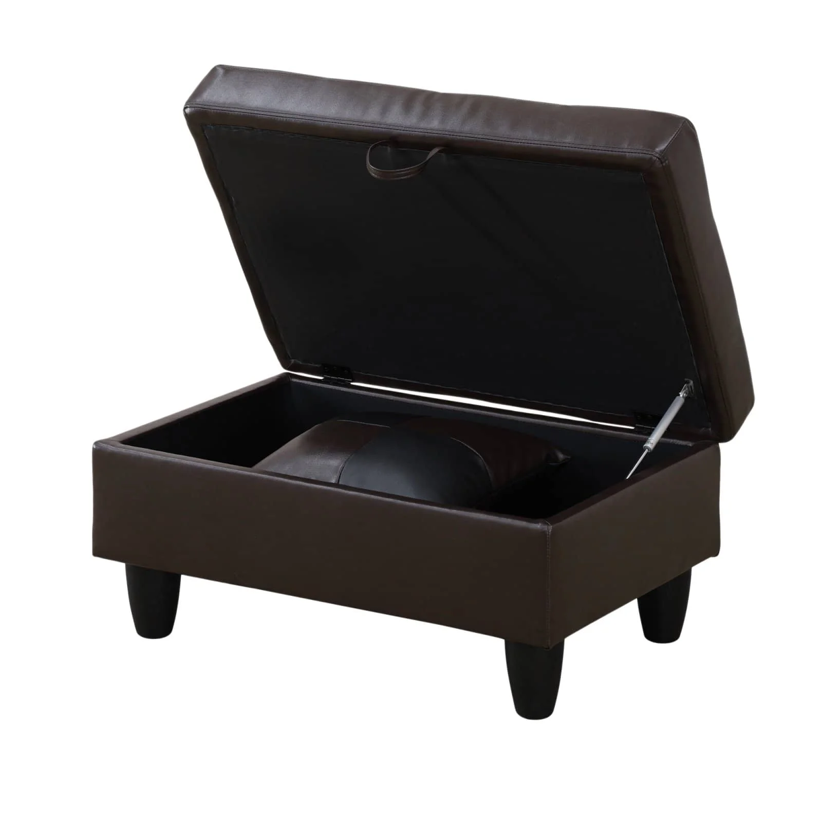 Reposapiés suave seccional moderno de 28,5 pulgadas de ancho, taburete plegable otomano de cuero PU marrón moderno con muebles de almacenamiento para el hogar