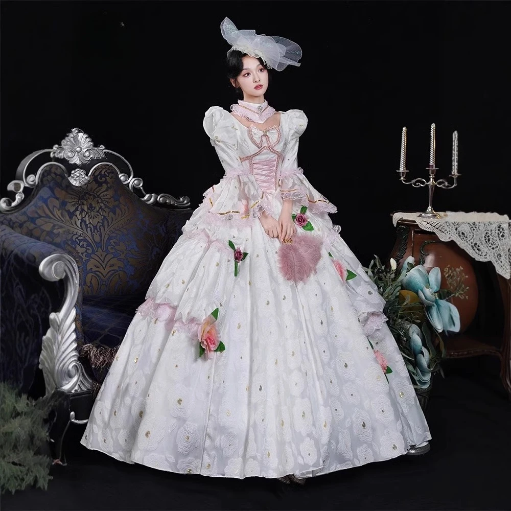 

Winter White European Court Dress Female Retro High-end Birthday Party Photo Drama Catwalk Costume Vestidos Para Mujer Elegantes