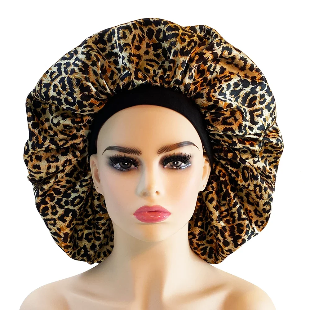 Extra Large Satin Silk Bonnet For Sleeping Women Big Size Beauty Silk Hair Wrap For Curly Hair Sleep Night Cap Head Cover Bonnet