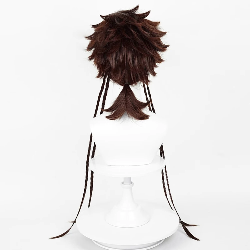 RANYU Men Brown Long Short Straight Wig Mullet Jellyfish Head Synthetic Anime Cosplay Hair Wig for Daily Party