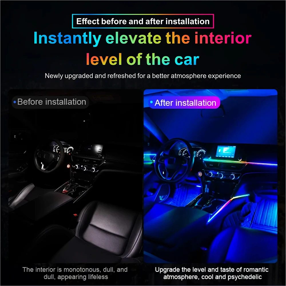 Lumiteres d'ambiance Led 18 en 1 pour voiture، symphonie، تطبيق Bluetooth، banderole de couleur RGB 214، bande acrylique ar