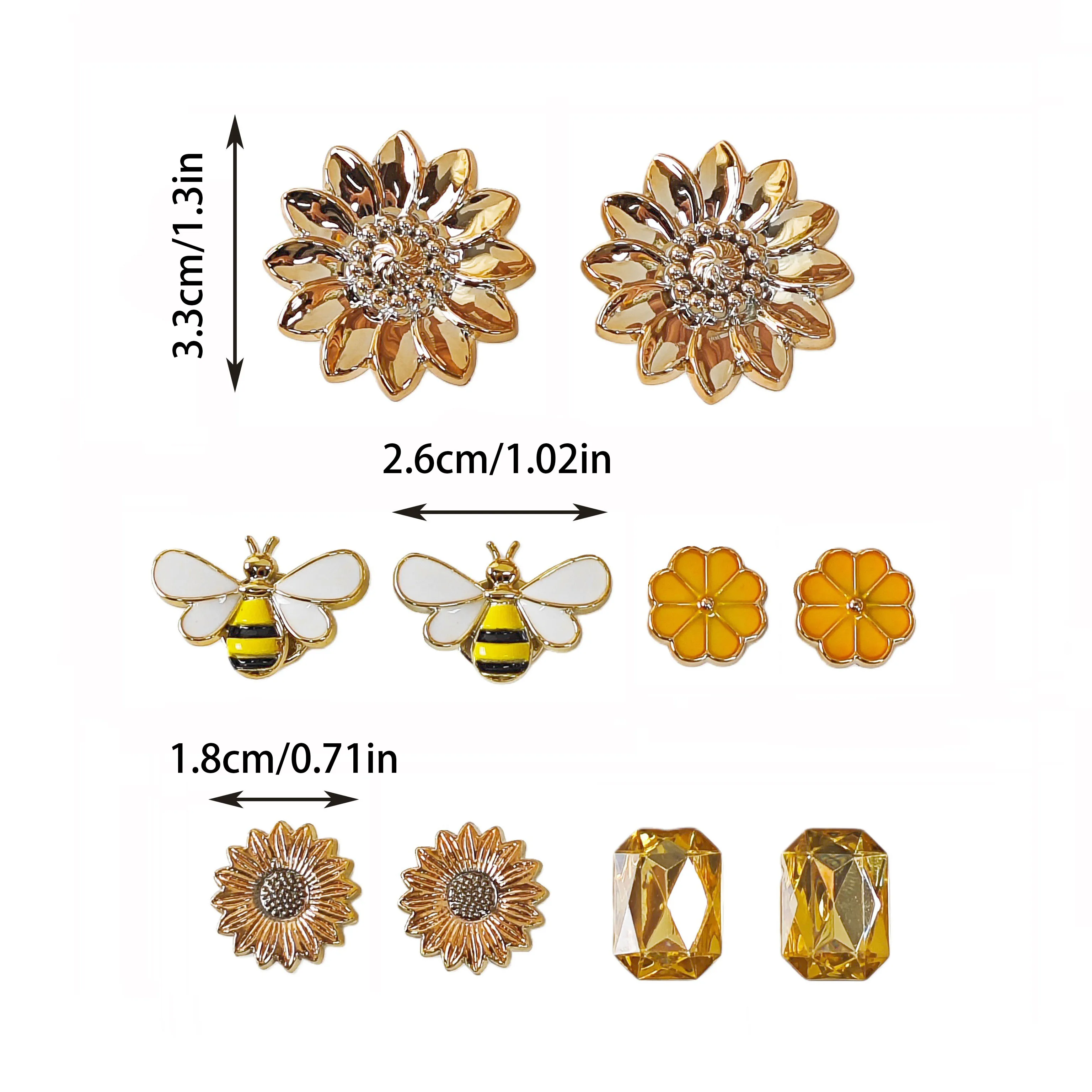 10Pcs DIY Shoe Decoration Charms Shiny Little Flowers, Bees, Yellow Octagonal Rhinestone Decorative Buckles, Non-Metallic Lightweight Material, Y2K Fashion Versatile Cute Personality Accessories for Men and Women, Suitable for Eva Beach Shoes, Sandals, Removable Shoe Decoration, Holiday Gift