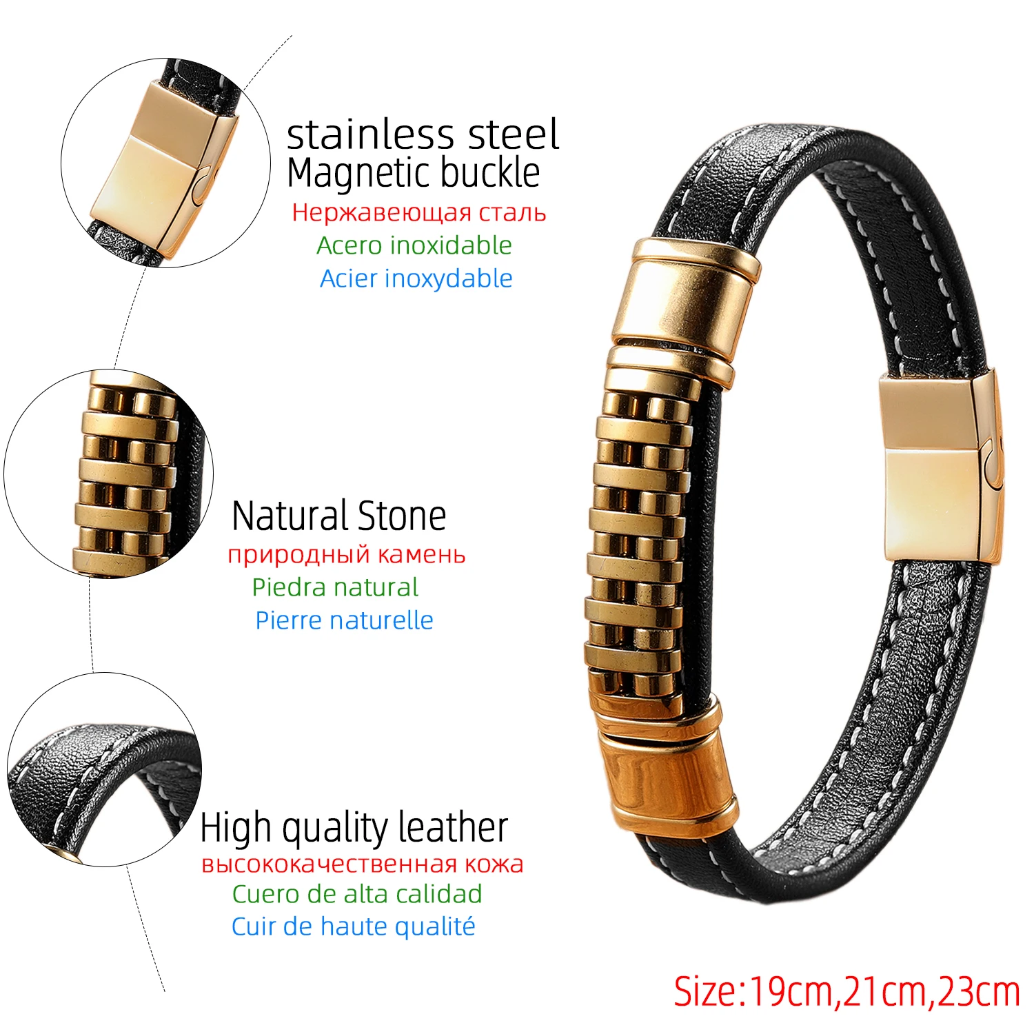 سوار الهيماتيت المغناطيسي، مشبك من الفولاذ المقاوم للصدأ وجلد مضفر، مجوهرات الطاقة المؤرضة لعافية الرجال