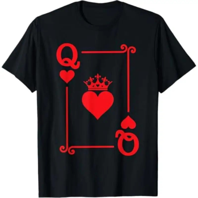 

Queen of Hearts T-Shirt - Poker Playing Card Royal Love Graphic Tee, Unique Valentine Game Gift for Women Men, Casino Party Top
