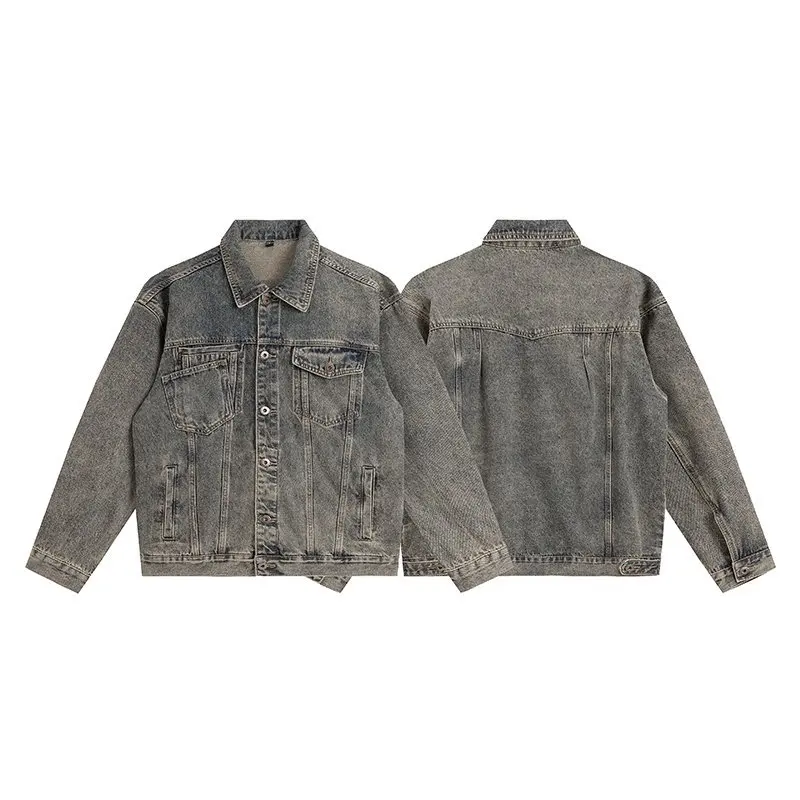 Streetwear Jeans-Oberbekleidung, Snow Wash Distressed Cargo Denim-Jacke für Männer und Frauen, Ausgewaschene Oversized Trucker-Jacke, Vintage M-5XL – Detail 6