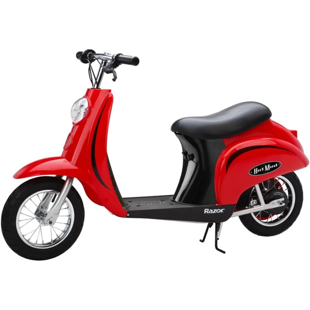 

Pocket Mod Miniature Vespa Style Euro 24 Volts Electric Retro Scooter with 12 Inch Pneumatic Tires for Ages 13 and Up, Red