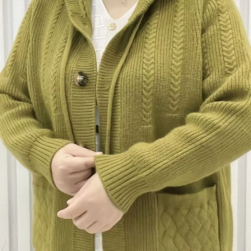 

Temperature Sweater Jacket Fashion Solid Color Jacquard Hooded Sweater for Women
