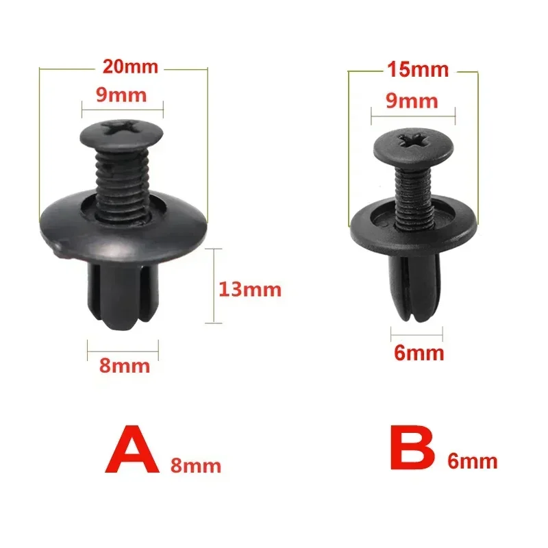 8mm/6mm Rivets en plastique attaches vis voiture garde-boue pare-chocs vis Clips Rivets Auto 8mm trou en plastique punaise Clip voiture accessoires