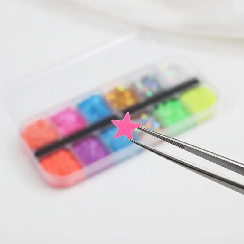 12 Grids Y2K Mini Star Nail Sequins Glitter Flakes Sparkle Manicure Accessories for Wedding Nail Art DIY