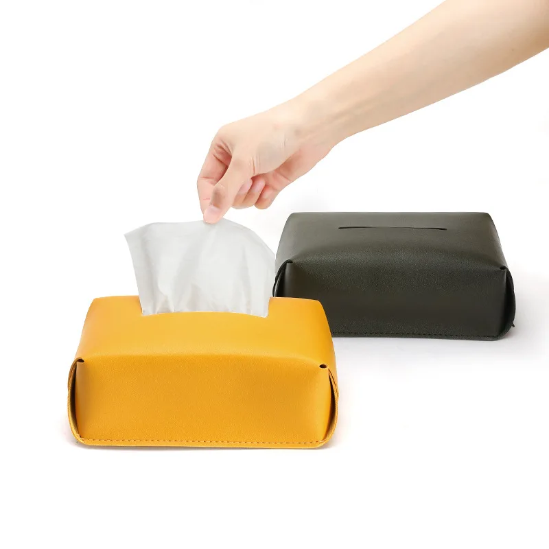 PU Leather Square Tissue Box Cover Napkin Holder Foldable Handkerchief Case For Kitchen Accessories Desktop Storage Organizer