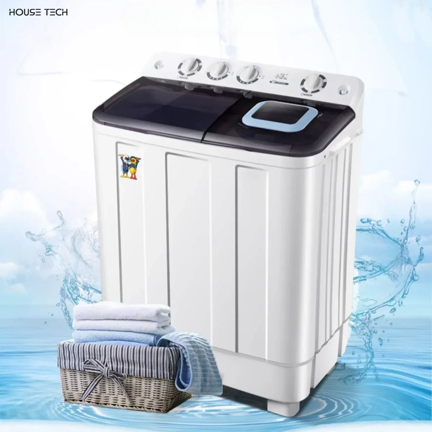 Small Mini household large capacity semi-automatic double barrel pulsator washing machine new style.