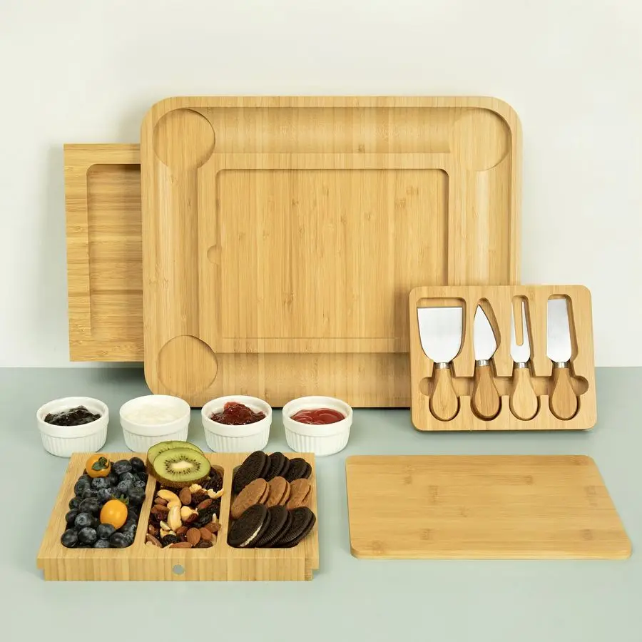 ステンレス製のナイフ、スレート、ボウルが付いたボードチーズトレイセット。 新築祝い、結婚祝い、ブライダルシャワーのギフト CB002