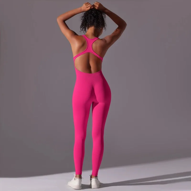 

Backless Yoga Bodysuit Women Sports Jumpsuit Fitness Sportswear Workout Set Solid Color Seamless Butt Lifting Yoga Bodysuit