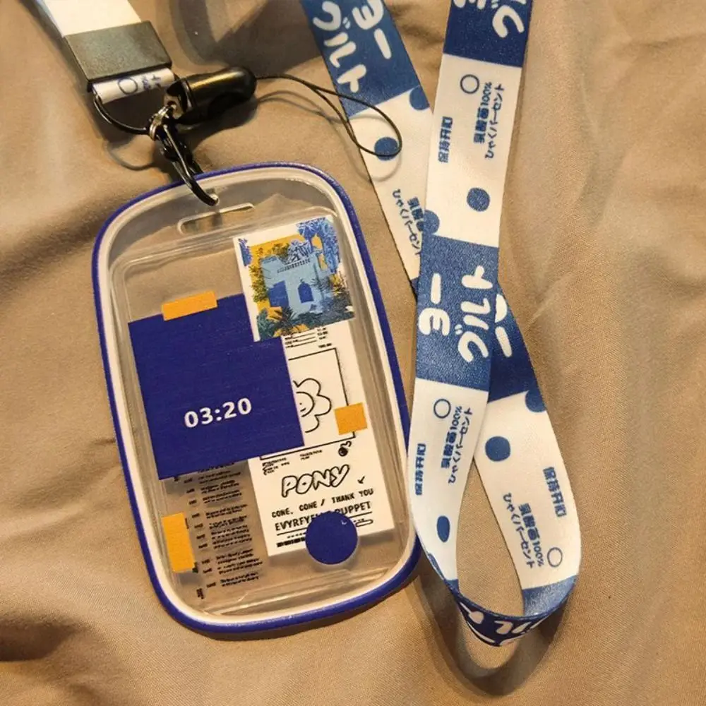 Spring Rope Transparent Card Holder with Trinkets Doodle ID Card Cover INS Slide Cover Type Students Bus Card Cover