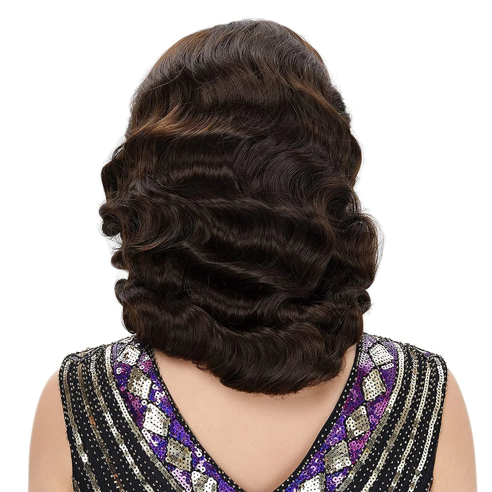 Włosy syntetyczne 1920s Peruka Finger Wave The Great Gatsby Curly Long Wig Vintage Peruki dla kobiet Lady Żaroodporne peruki kostiumowe