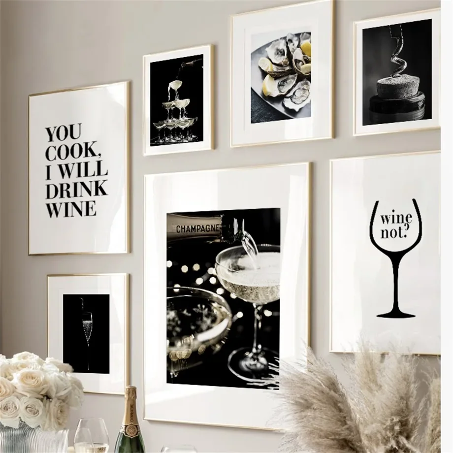 Wall Art Mural Canvas Painting French Champagne Wine Oyster Gourmet Nordic Posters And Prints Wall Pictures Living Room Club Bar