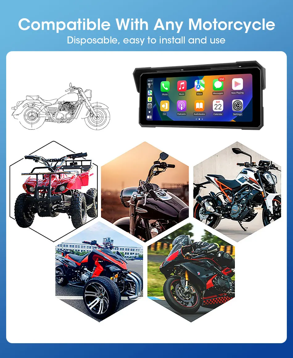 Srnubi Motorrad Carplay Android Auto IP67 Wasserdichte Digitale Motorrad Dashboard Bildschirm GPS Navigation Motorrad Zubehör – Detail 12