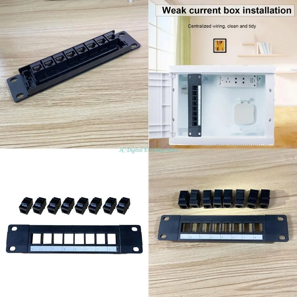 E74D 8 Port Cat6 Wallmount Patch Panel 10G Support 1U Patch Panel UTP 19-Inch