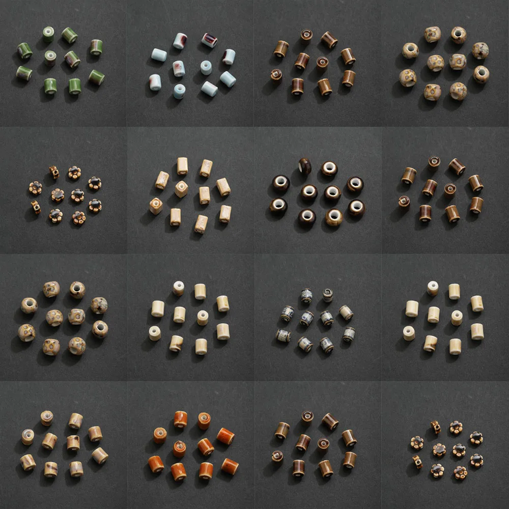 10pcs Ceramic Small Cylinder Spacer Bead Retro Loose Beads DIY Earrings Necklace Bracelet Jewelry Finding Making Handmade Bulk