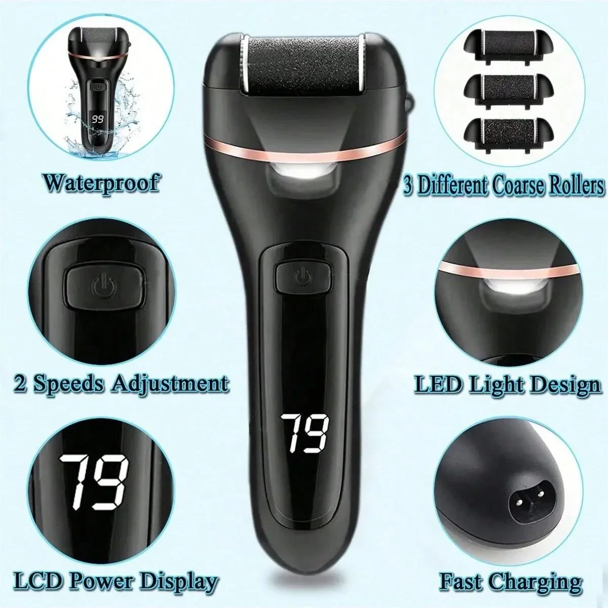 Kit elétrico de remoção de calos de pé, moedor de pé elétrico, kit de pedicure recarregável, arquivo elétrico de rachaduras no calcanhar