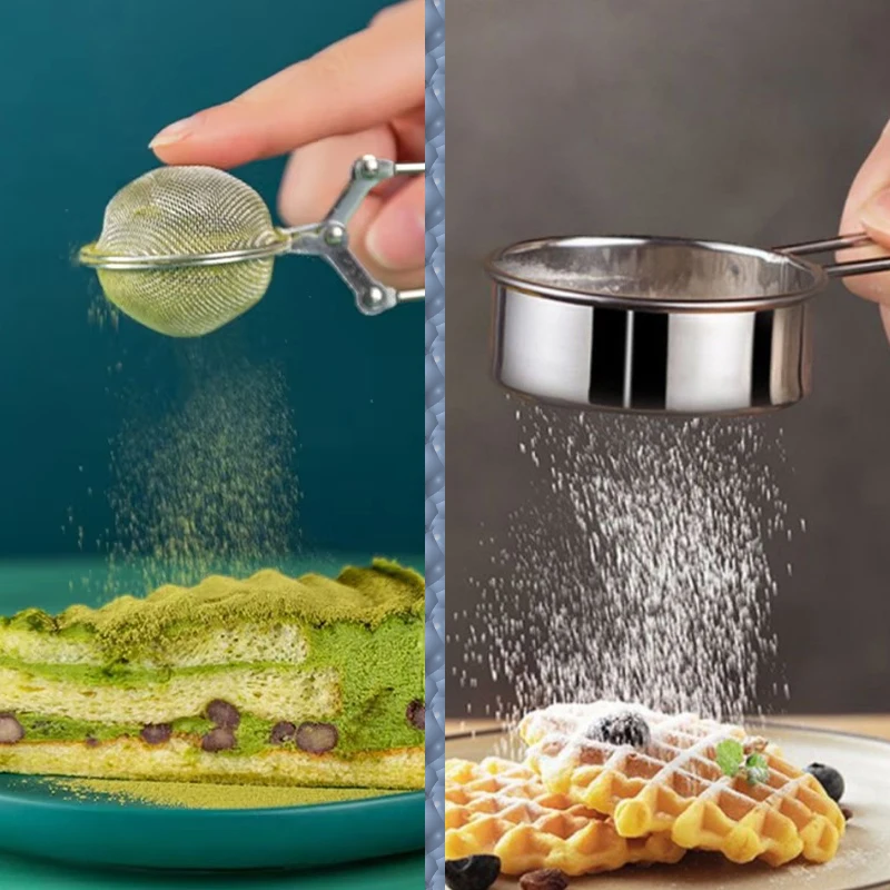 Tamiz de harina multifuncional de acero inoxidable, herramienta para hornear manual, tamiz de malla para cocina del hogar, tamiz de azúcar en polvo
