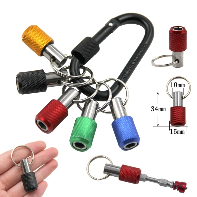 5x 1/4'' Shank Screwdriver Bits Holder Practical Extension Bar Drill Screw Adapter Quick Release Carabiner Keychain