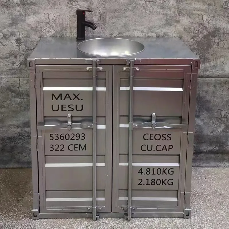 Creative retro bathroom balcony column floor-to-ceiling integrated hand wash face basin industrial wind container oil drum