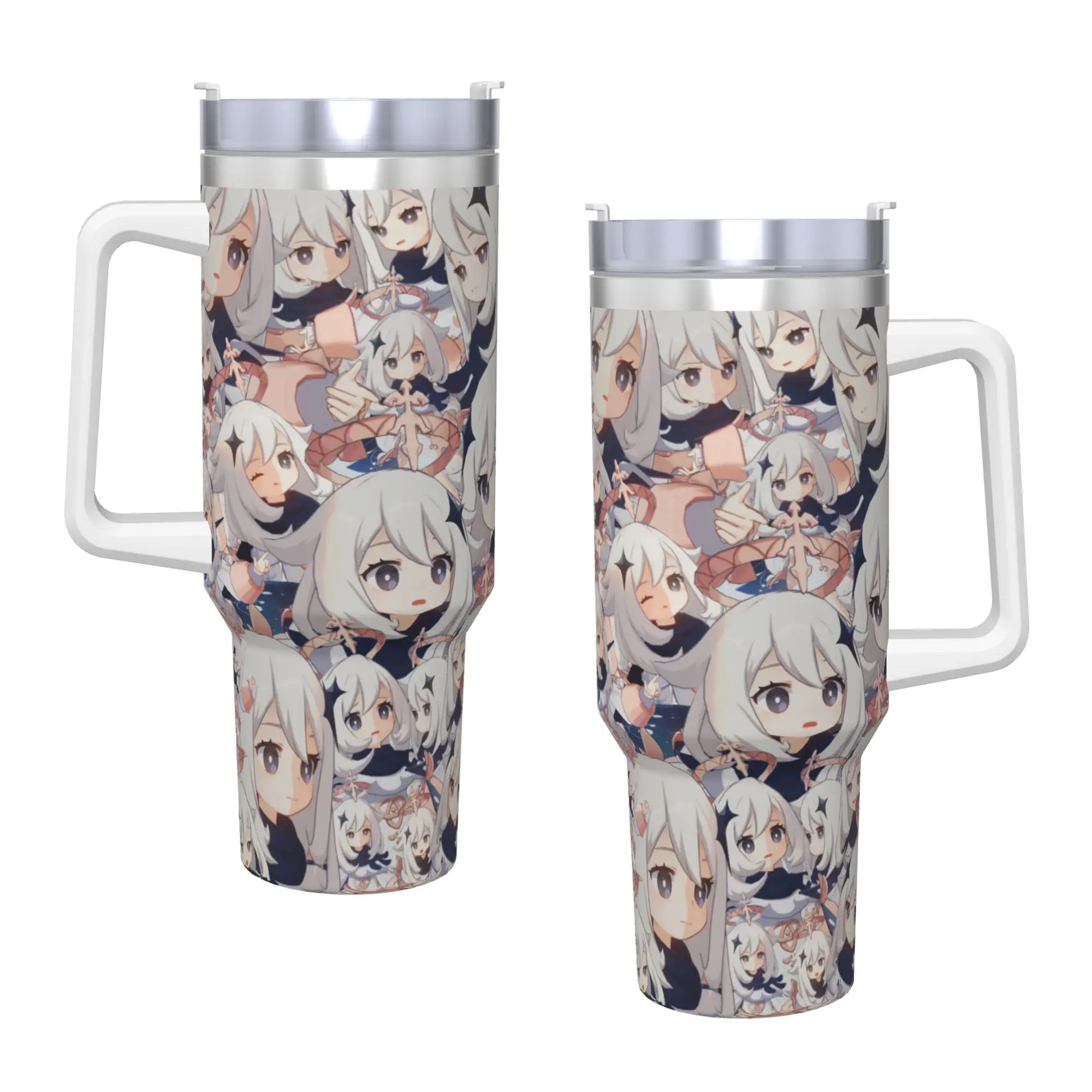 Anime Game G-Genshin Impact Stainless Steel Tumbler  Camping Thermal Mug With Straws and Lid Cup Cold Drink Water Bottle