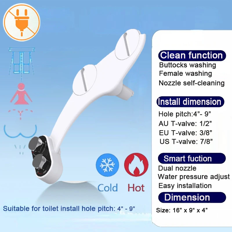 Toilet Female Washing Hot Cold Water Feminine Care Pressure Adjustable No Electric Sprayer Personal Hygiene Care Toilet Shower