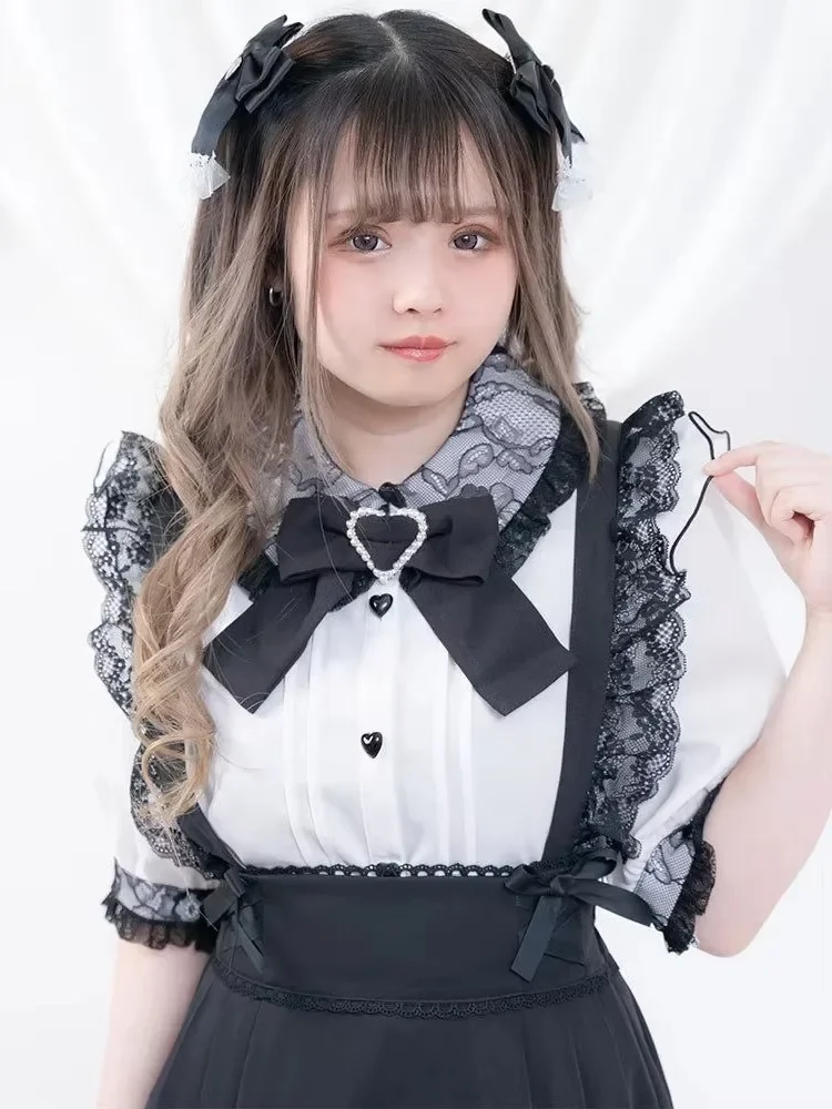 

Новая японская кавайная рубашка с короткими рукавами в стиле Лолиты для девочек, летняя Y2k, эстетичная кружевная универсальная блузка, топ, женские летние блузки