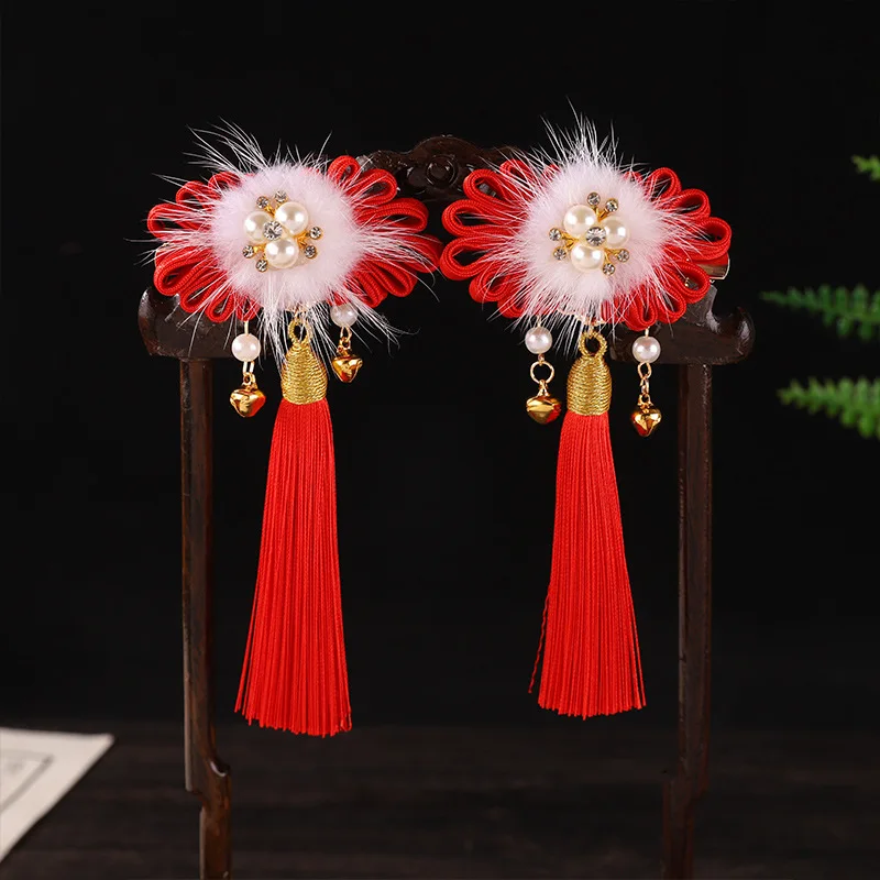 6mm Bracelet Hand String Chinese Style Red New Year Headwear Children Cute Princess Hairpin New Chinese Tassel Hairpin For Girls