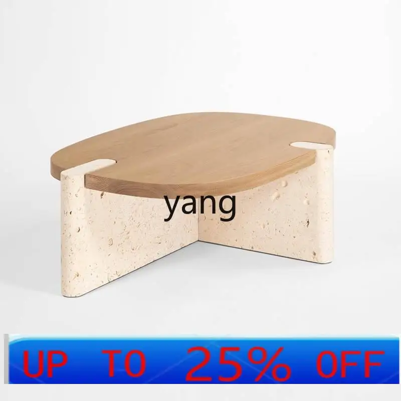 

LTT wabi-sabi wind light luxury travertine combination coffee table minimalist household solid wood coffee table