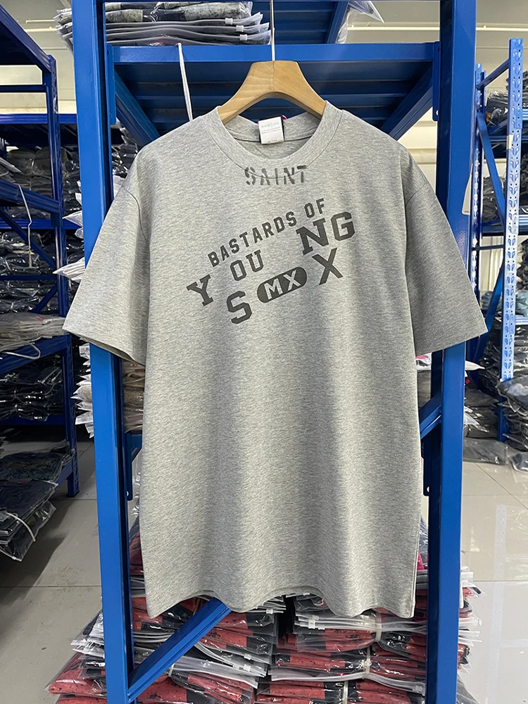 

SAINT Mxxxxxx 25SS Футболка BerBerJin ex ort Sve Vintage Sle Korean Faion Свободный крой круглый Ne Youth Trend